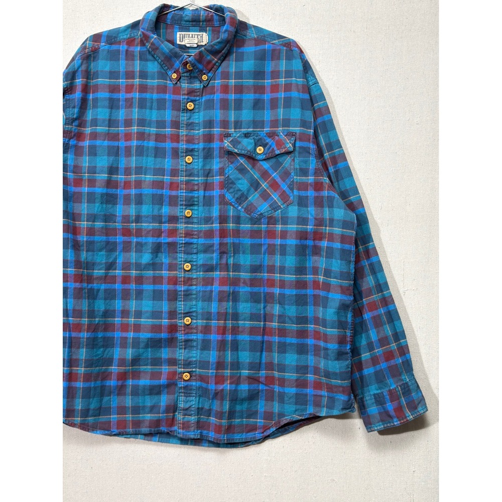 Duluth Trading Co Flannel Shirt Mens 2XL Blue Maroon Plaid Relaxed Fit - Picture 4 of 9